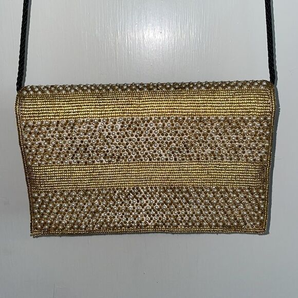 Bechamel gold & pearl beaded crossbody evening bag - Picture 2 of 6